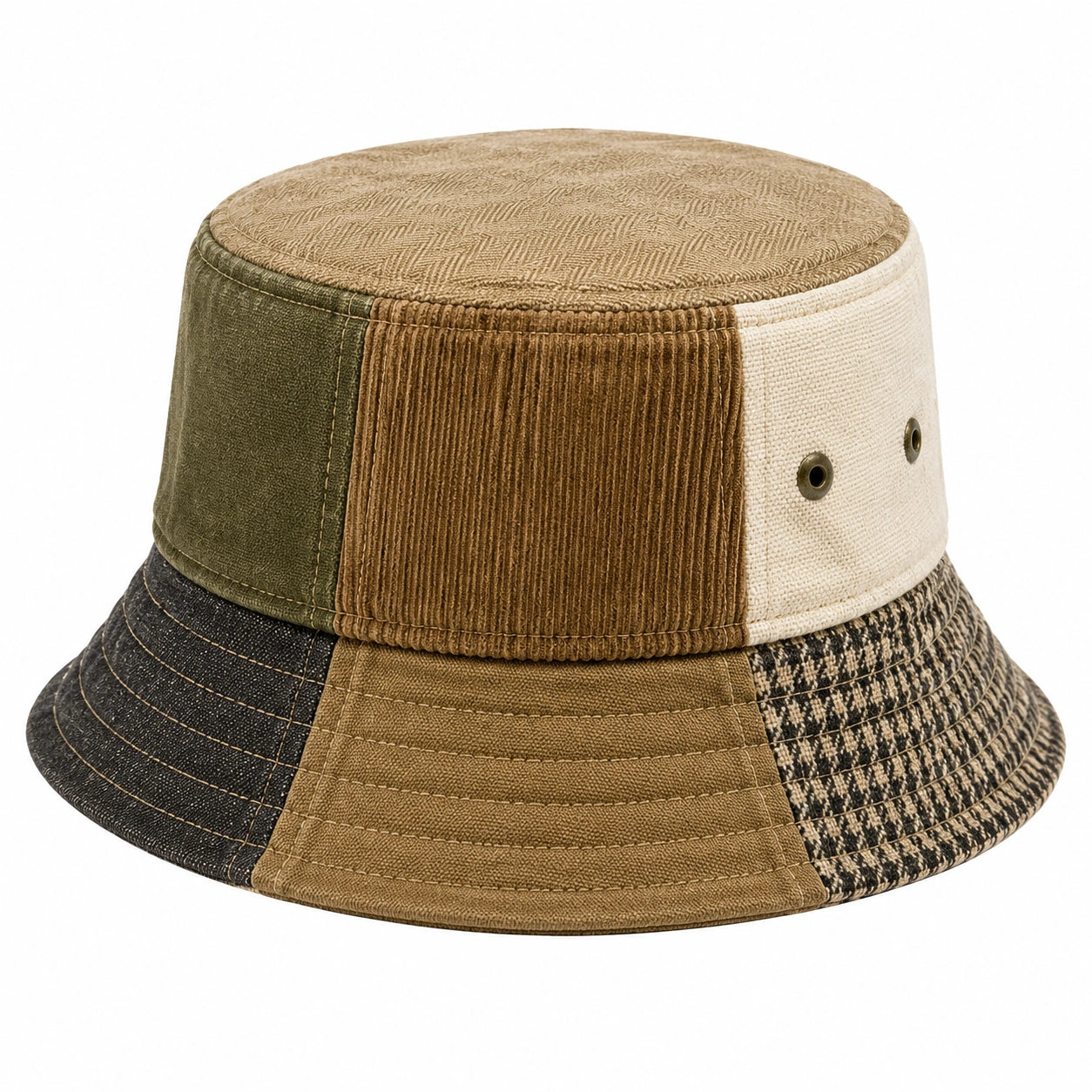 Chapeau bob taille unique en tissu patchwork kaki beige marron style décontracté