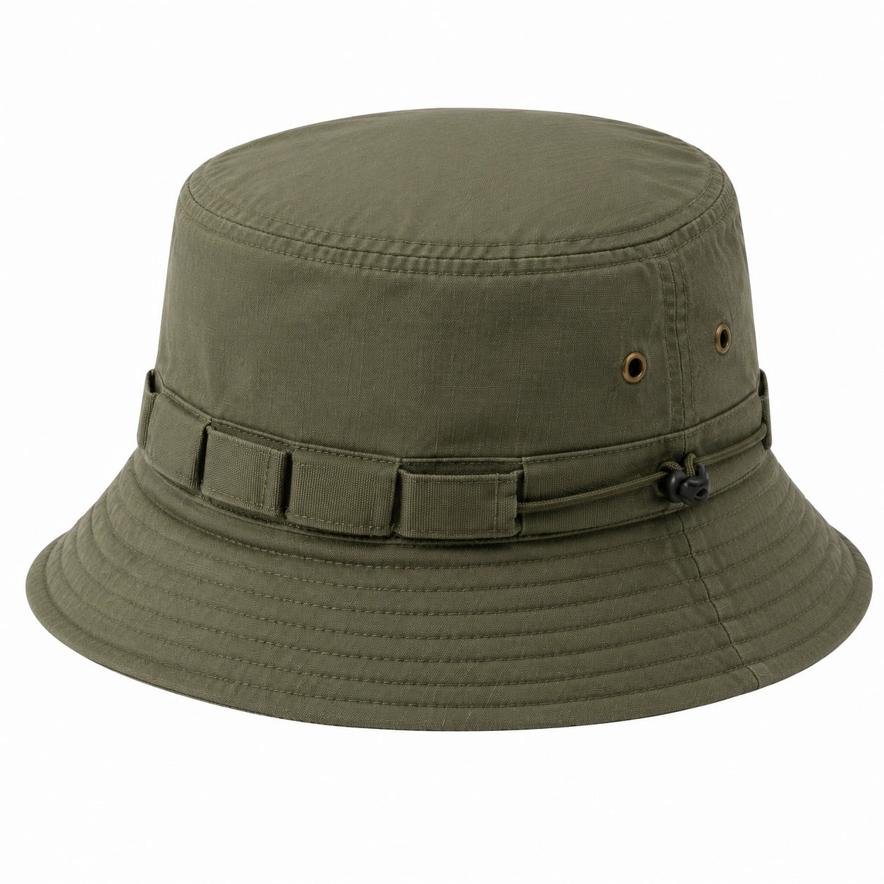 Chapeau bob taille unique en tissu kaki style utilitaire à cordon réglable