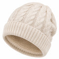 Bonnet en maille torsadée écru taille unique doublé pour hiver