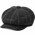 Casquette gavroche taille unique en tissu noir à carreaux style vintage