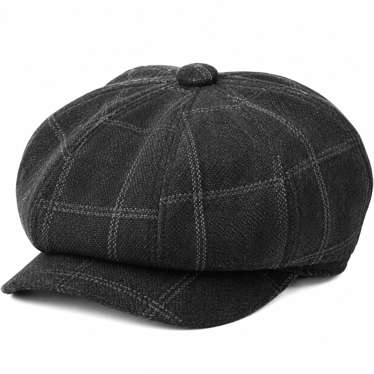 Casquette gavroche taille unique en tissu noir à carreaux style vintage