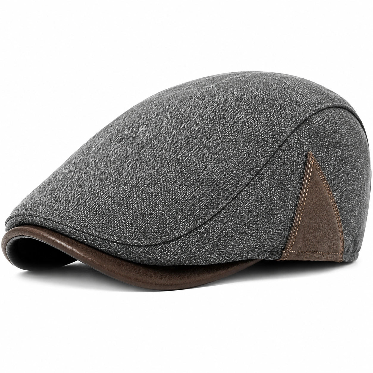 Casquette plate taille unique en tissu gris avec empiècements brun style classique