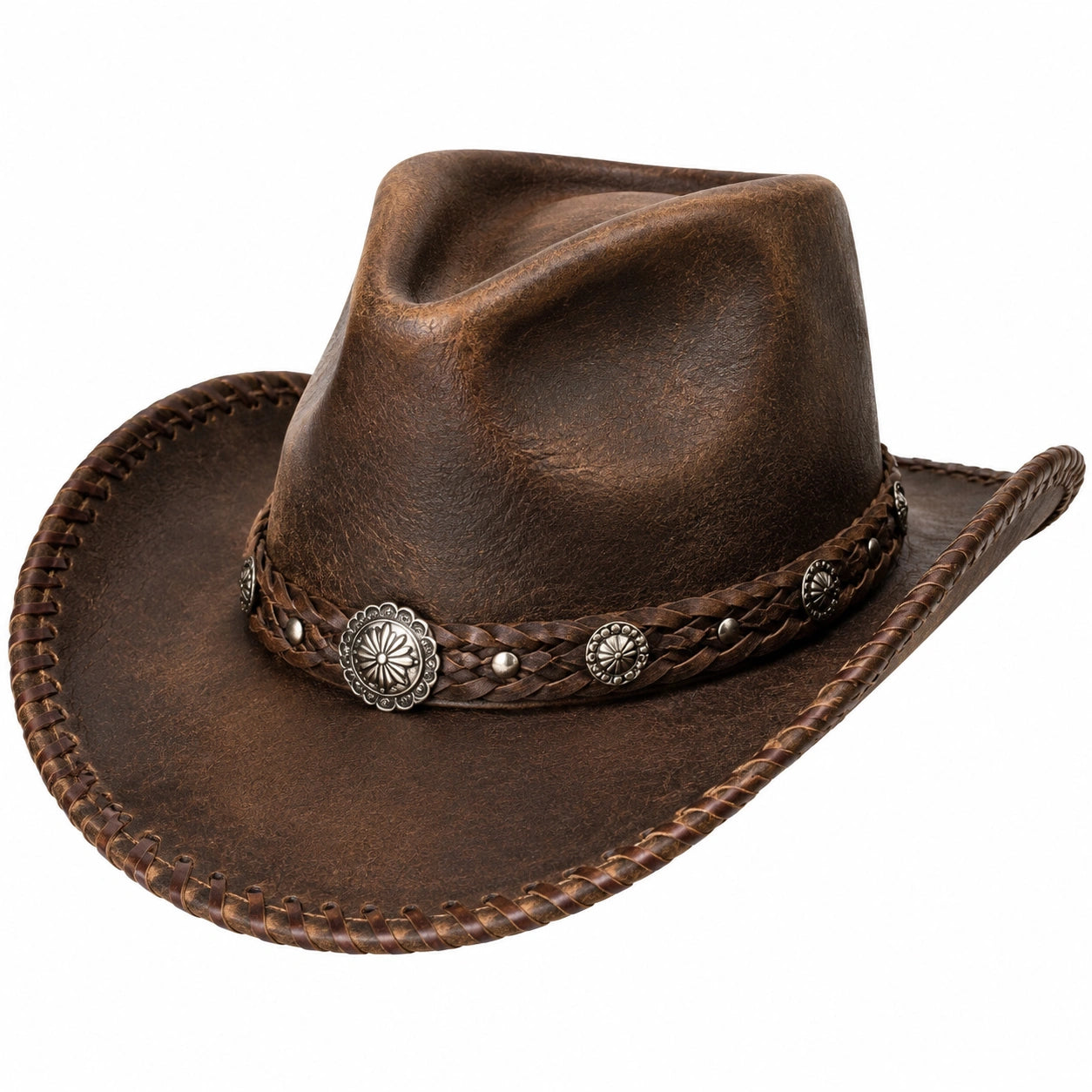 Chapeau cowboy taille unique brun en matière synthétique aspect cuir style western