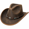 Chapeau cowboy taille unique en matière synthétique marron style western décor turquoise