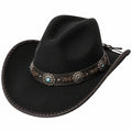 Chapeau cowboy taille unique noir en feutre avec bande décorative style western