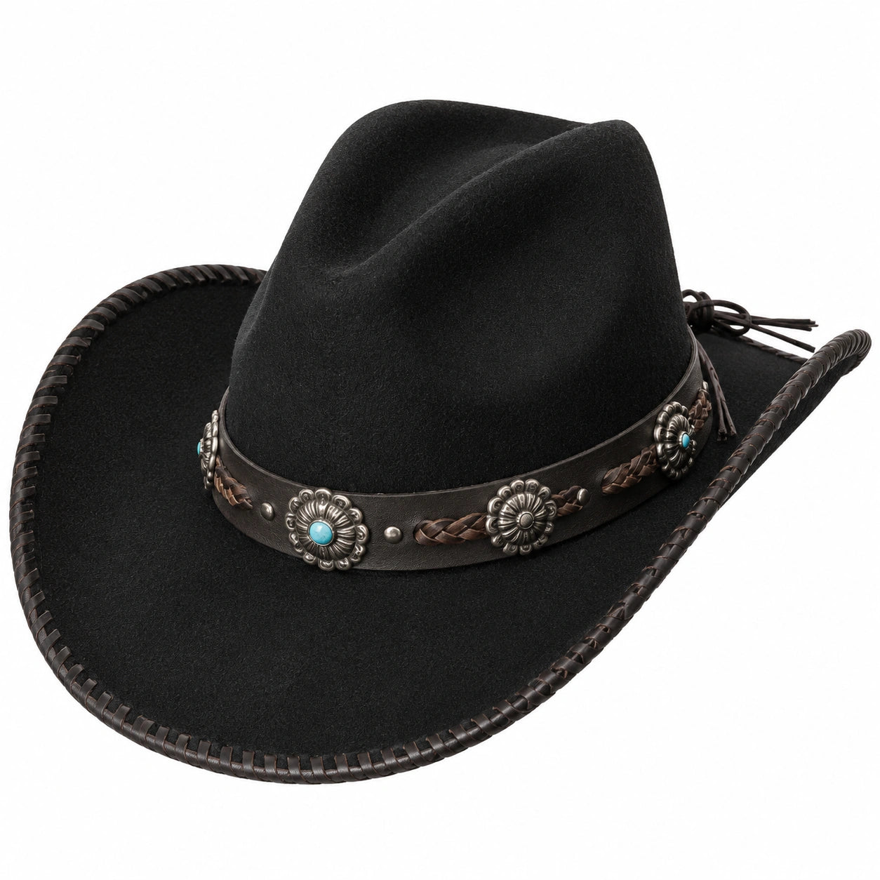 Chapeau cowboy taille unique noir en feutre avec bande décorative style western