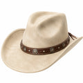 Chapeau cowboy taille unique beige en textile aspect feutré avec bande décorative marron