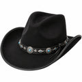 Chapeau à large bord taille unique noir en feutre avec bande décorative ajustable